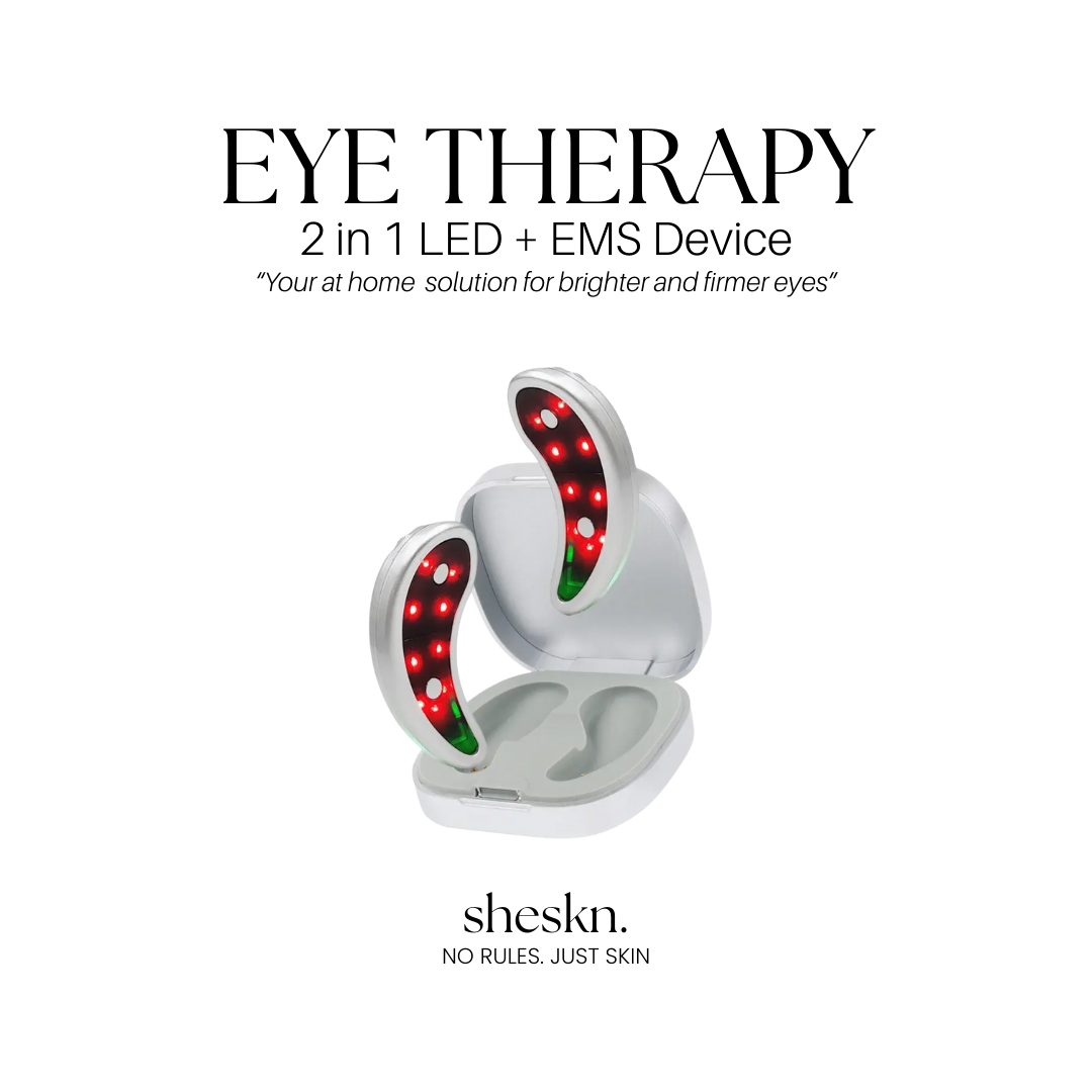Sheskn Eye Therapy LED and EMS under-eye device in charging case