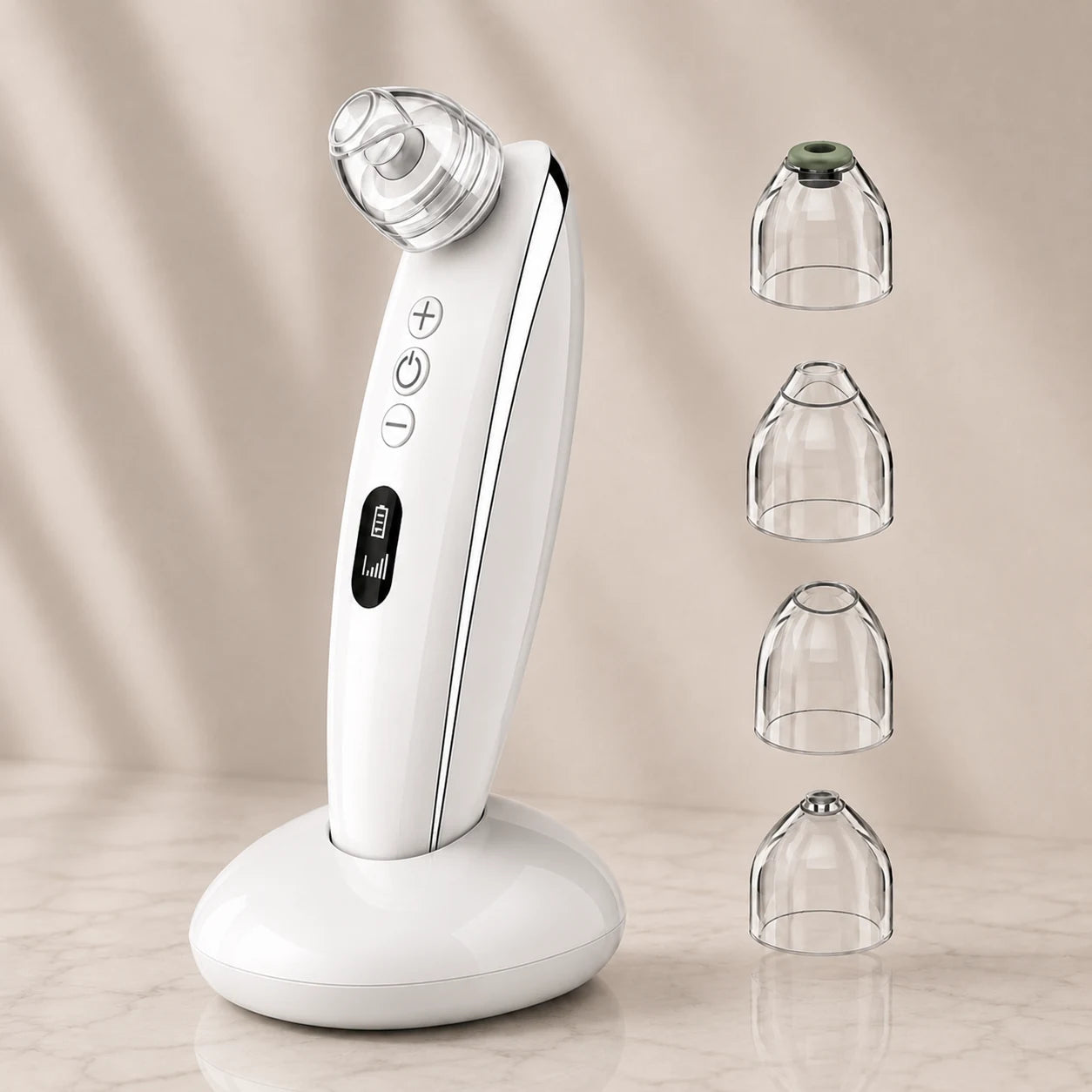 PoreSkn Pro+ pore cleansing device with four interchangeable extraction and microdermabrasion heads