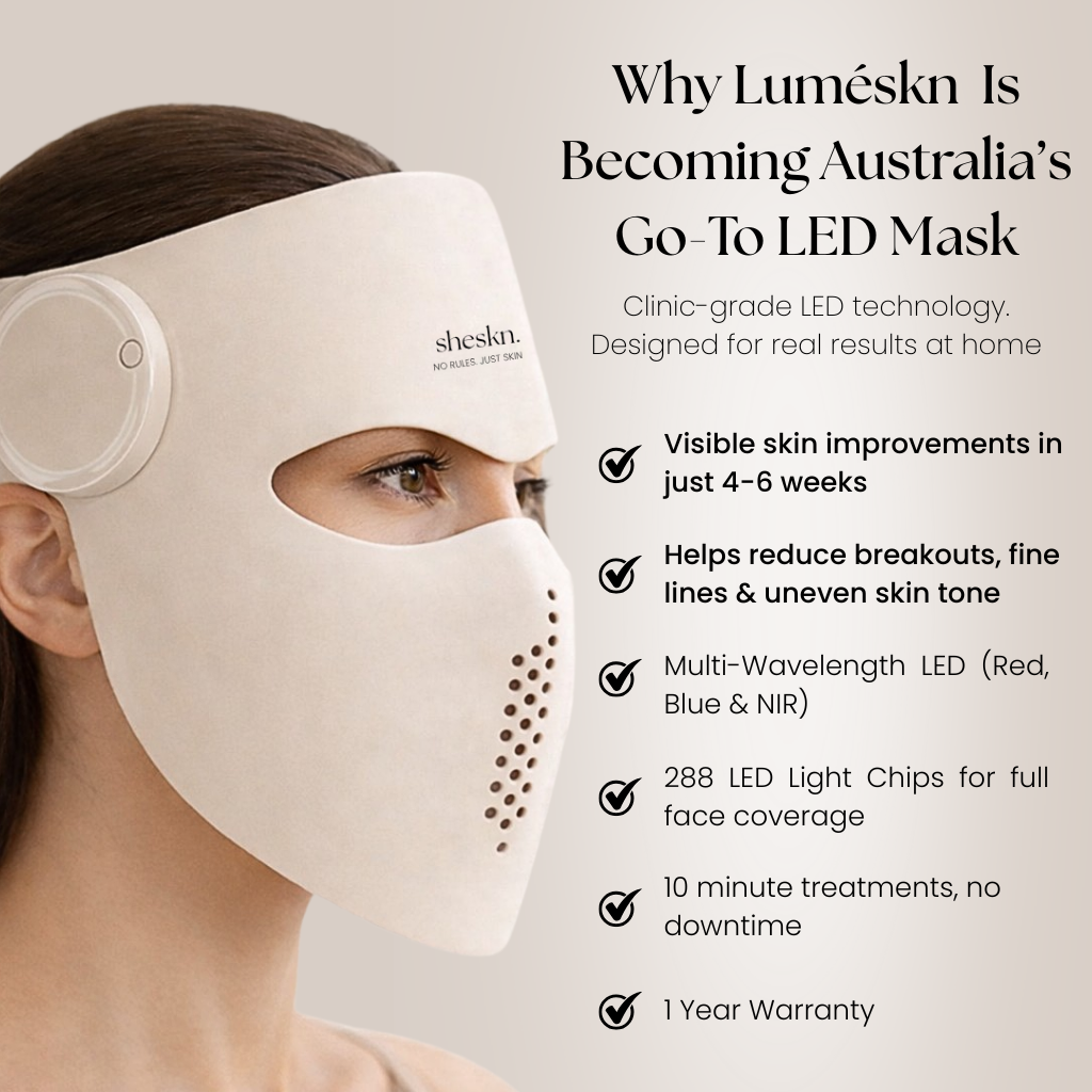 Luméskn LED face mask for acne and anti-ageing with visible skin improvements after 4–6 weeks, TGA approved LED light therapy Australia