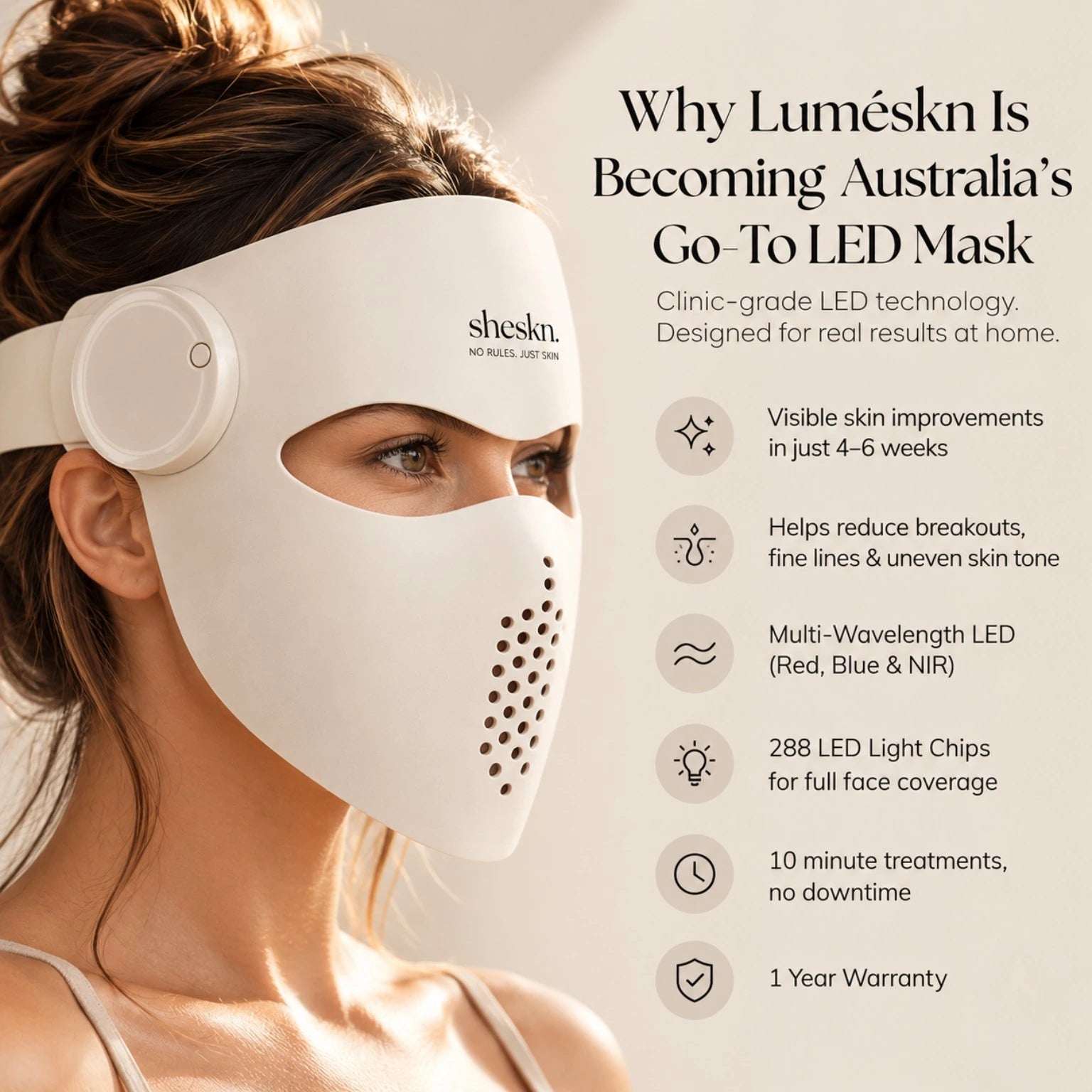 Luméskn LED face mask features including red, blue and near-infrared light and 288 LED chips