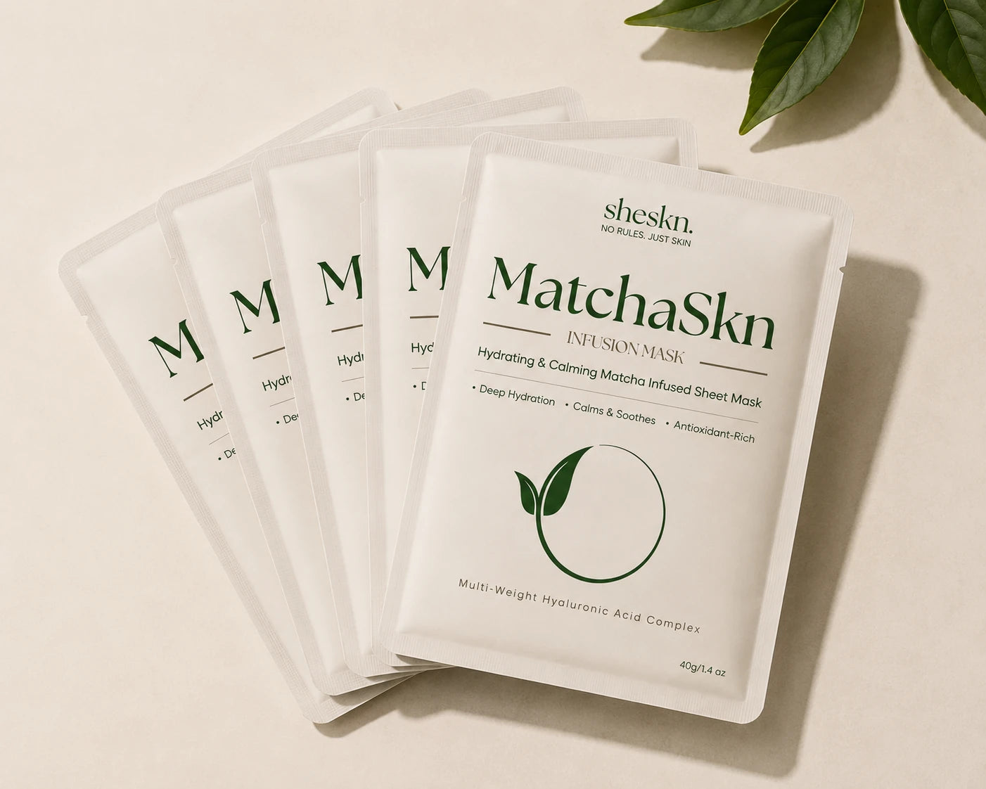 Sheskn MatchaSkn hydrating face mask multipack with matcha and hyaluronic acid