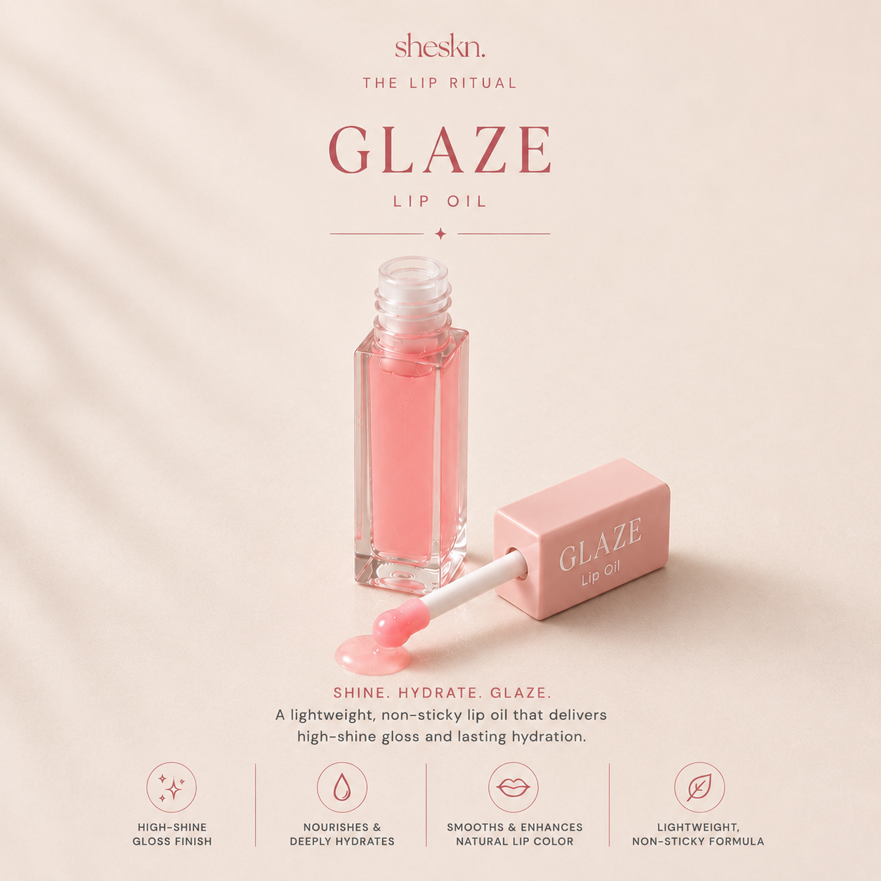 Sheskn Glaze lip oil for glossy hydrated lips