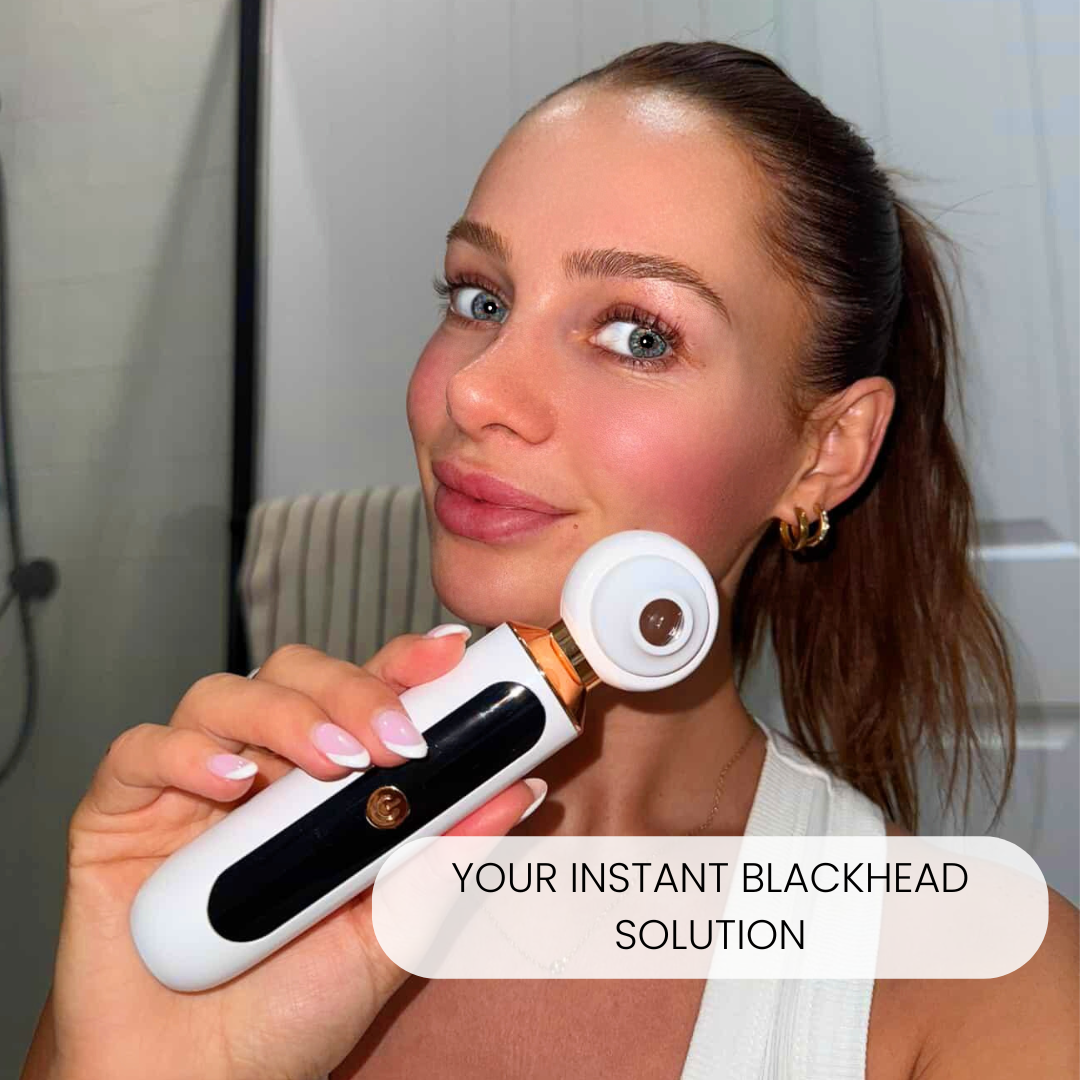 Woman using the Sheskn Pore Perfect blackhead removal device designed to help remove oil and impurities from clogged pores.