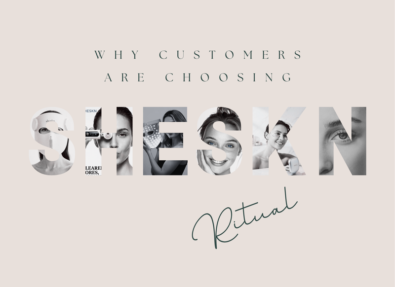 Sheskn skincare brand showcasing real customers using Sheskn LED skincare devices and treatments as part of their skincare ritual.