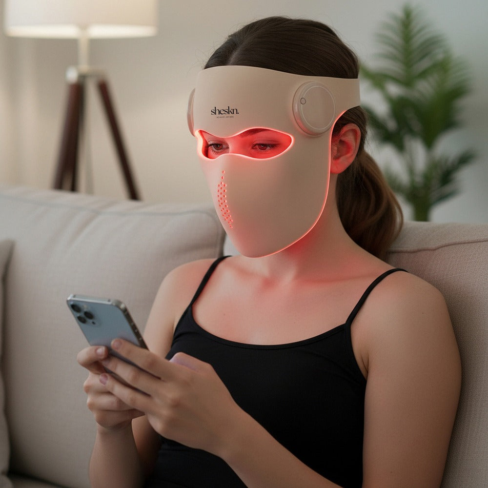 Sheskn 4D contour LED face mask designed to fit perfectly for even light coverage.