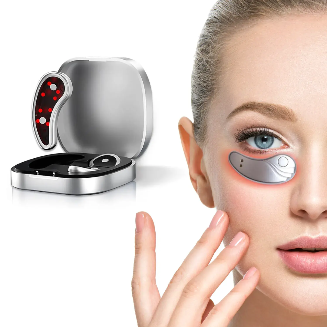 Model using Sheskn Eye Therapy LED EMS device under eye
